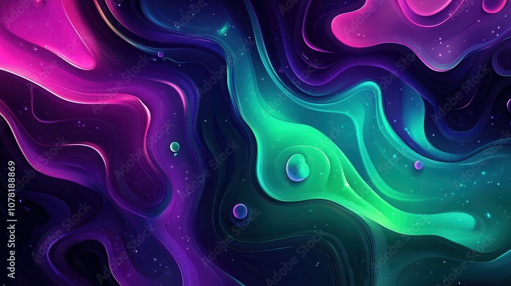 Obraz premium Abstract Cosmic Swirl Vibrant Purple Green Nebula Background