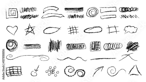 Set of hand drawn vector illustration of horizontal waves, squiggles, freehand stripes, rough underline handrawn brushstrokes.Black pen marker shapes.