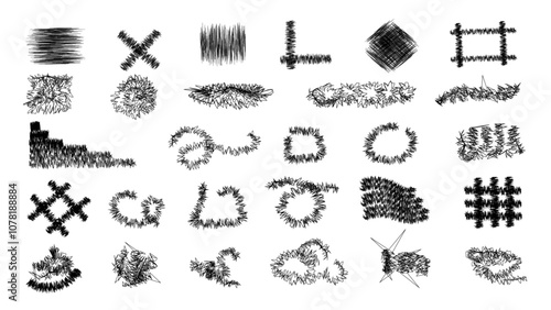 Scribble hand draw  doodle ink. Highlight hand drawn arrow marker isolated  mark  lines, circle and arrow line for highlighting text.Hand drawn, doodle elements isolated on transparent background.