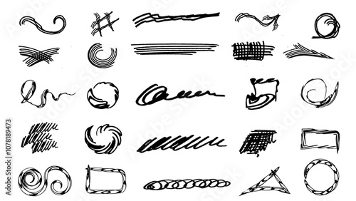 Highlight hand drawn arrow marker isolated  mark  lines, circle and arrow line for highlighting text.Scribble hand draw  doodle ink. Hand drawn, doodle elements isolated on transparent background.