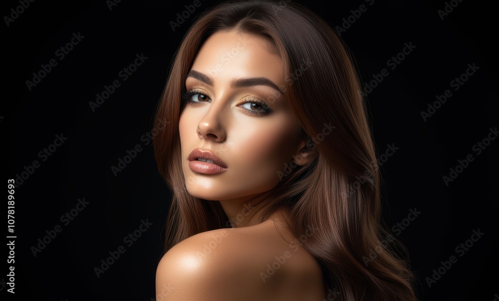 Elegant woman with long brown hair posed beautifully Elegant woman with long brown hair posed beautifully
