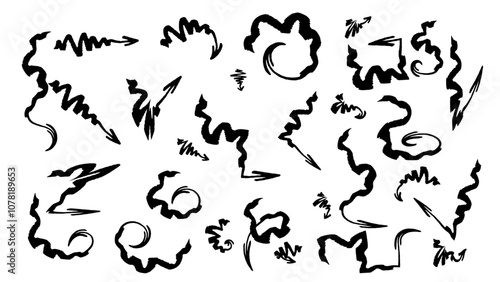 Scribble hand draw  doodle ink. Highlight hand drawn arrow marker isolated  mark  lines, circle and arrow line for highlighting text.Hand drawn, doodle elements isolated on transparent background.