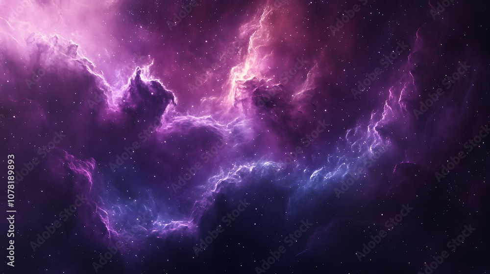 Abstract cosmic nebula with pink and purple hues and sparkling stars in the dark space background. Abstract cosmic nebula with pink and purple hues and sparkling stars in the dark space background.
