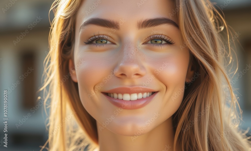 Smiling woman with long blonde hair Smiling woman with long blonde hair