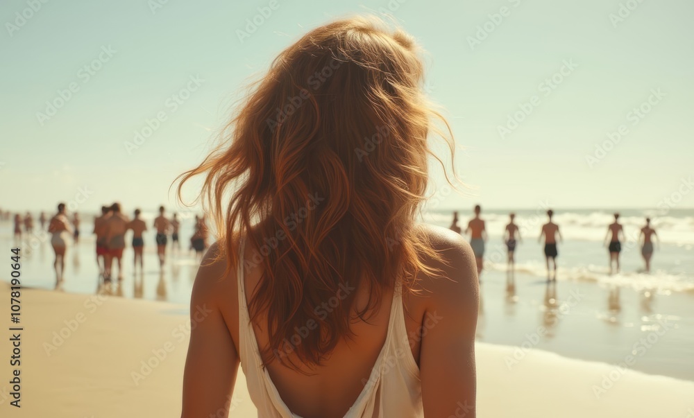 Woman with wavy hair at the beach Woman with wavy hair at the beach