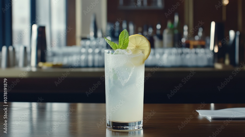 Refreshing Lemon-Mint Cocktail in Tall Glass Refreshing Lemon-Mint Cocktail in Tall Glass