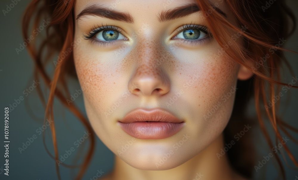 Close-up of a young woman with freckles Close-up of a young woman with freckles