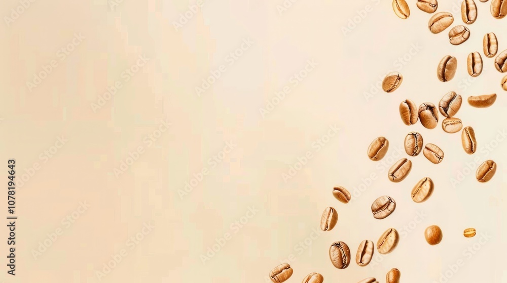 Obraz premium Roasted Coffee Bean Falling on pastel background