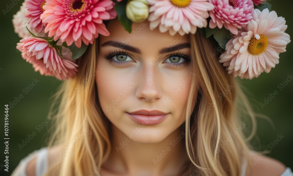 Beautiful young woman with floral crown Beautiful young woman with floral crown