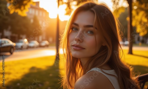 Female model enjoying sunset glow