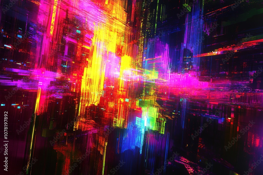 Bright neon glitches in colorful digital abstract Bright neon glitches in colorful digital abstract