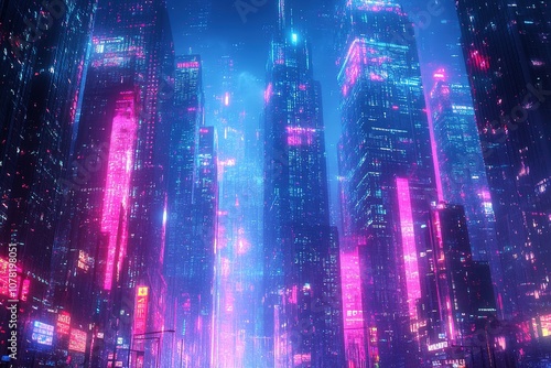 Neon-lit futuristic cityscape with cyberpunk vibes