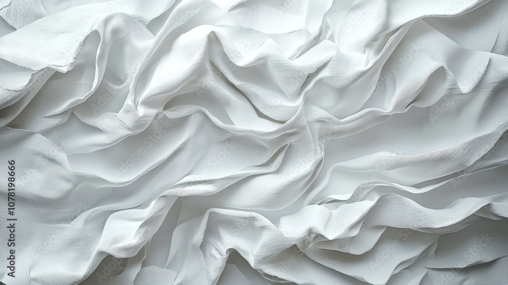 A close-up of crumpled white fabric showcasing texture and folds. A close-up of crumpled white fabric showcasing texture and folds.