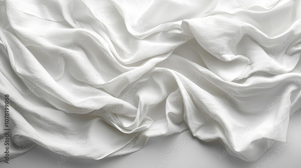 A close-up of crumpled white fabric, showcasing its smooth texture and elegant draping. A close-up of crumpled white fabric, showcasing its smooth texture and elegant draping.