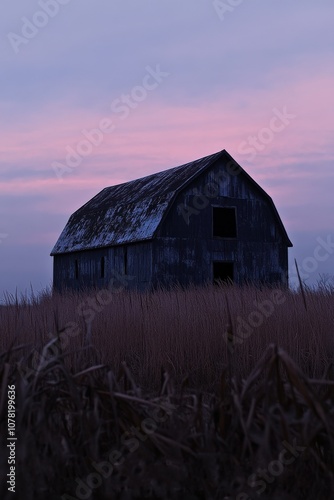 Rustic Old Barn with Weathered Texture Surrounded by Lush Greenery