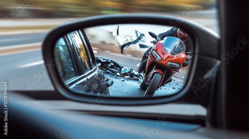 Motorcycle Accident in Rearview Mirror