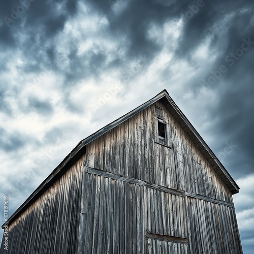 Rustic Old Barn with Weathered Texture Surrounded by Lush Greenery