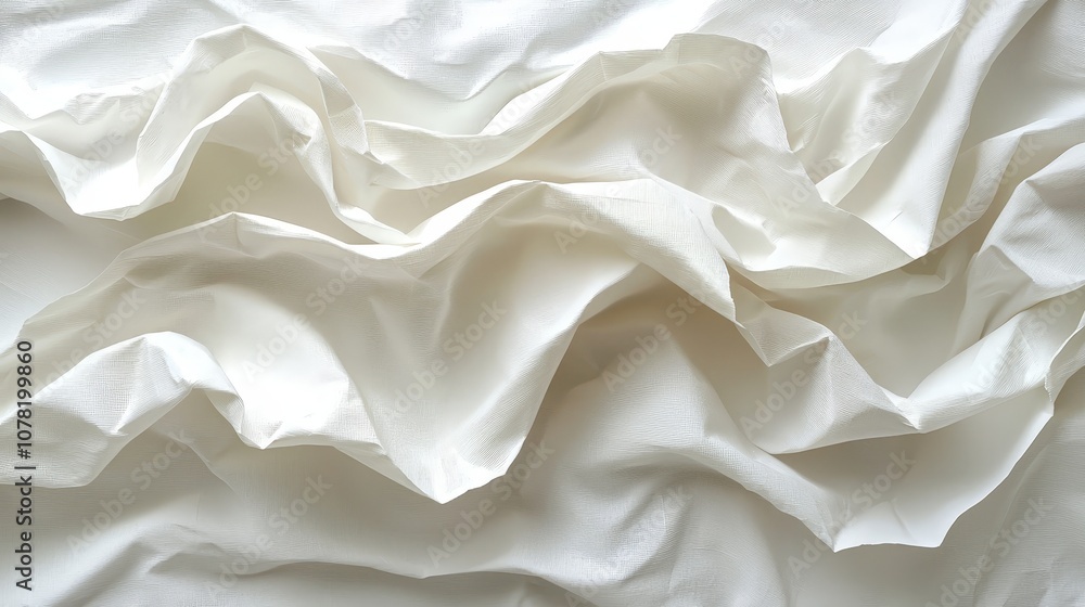 A close-up of crumpled white fabric, showcasing texture and folds. A close-up of crumpled white fabric, showcasing texture and folds.