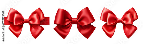 banner satin shiny glossy red bow on transparent background