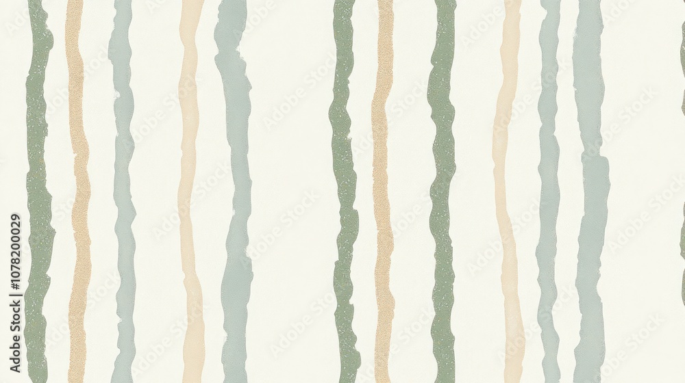 Abstract Pattern of Wavy, Vertical Stripes in Green, Tan, and White Abstract Pattern of Wavy, Vertical Stripes in Green, Tan, and White