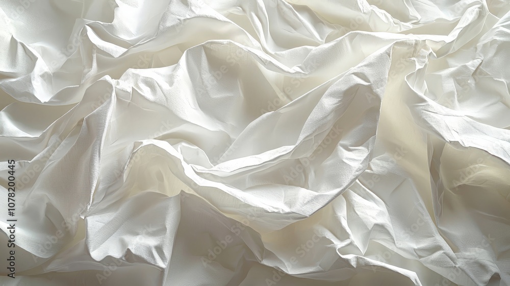 A close-up of crumpled white fabric, showcasing texture and light interplay. A close-up of crumpled white fabric, showcasing texture and light interplay.
