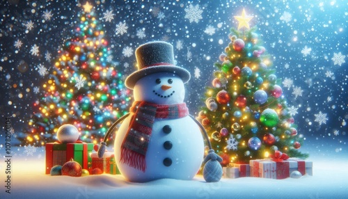 Snowman and Christmas tree