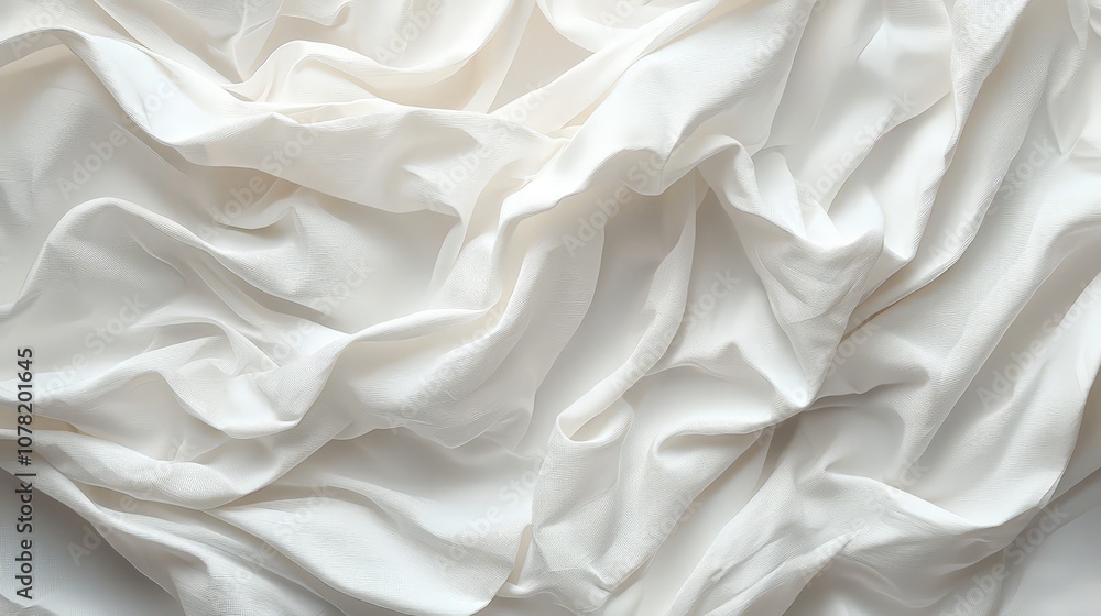 A close-up of crumpled white fabric, showcasing texture and softness. A close-up of crumpled white fabric, showcasing texture and softness.