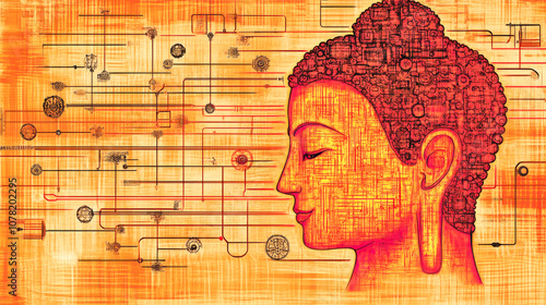 Wallpaper Mural A painting of a face with a red background and a lot of lines Torontodigital.ca