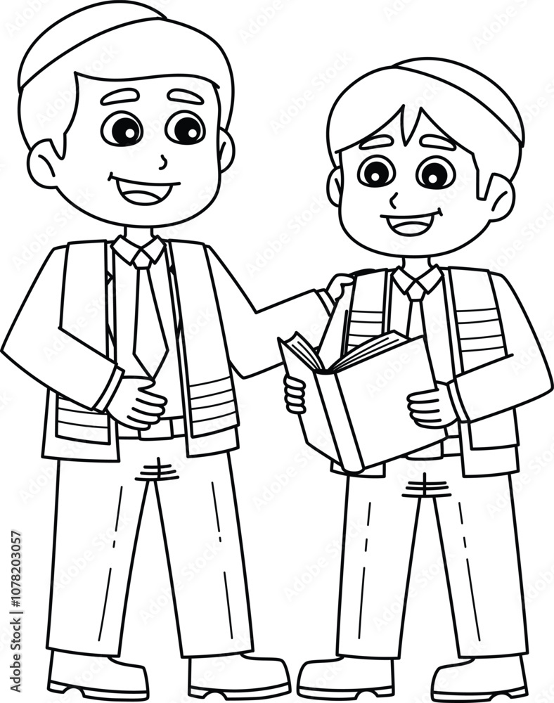 Bar Mitzvah Boy with a Rabbi Isolated Coloring Bar Mitzvah Boy with a Rabbi Isolated Coloring