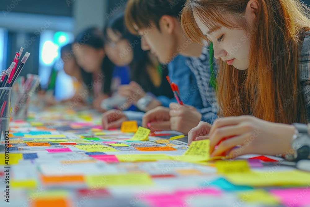 the essence of teamwork, this photo of a brainstorming session with sticky notes is perfect for promoting innovation. the essence of teamwork, this photo of a brainstorming session with sticky notes is perfect for promoting innovation.