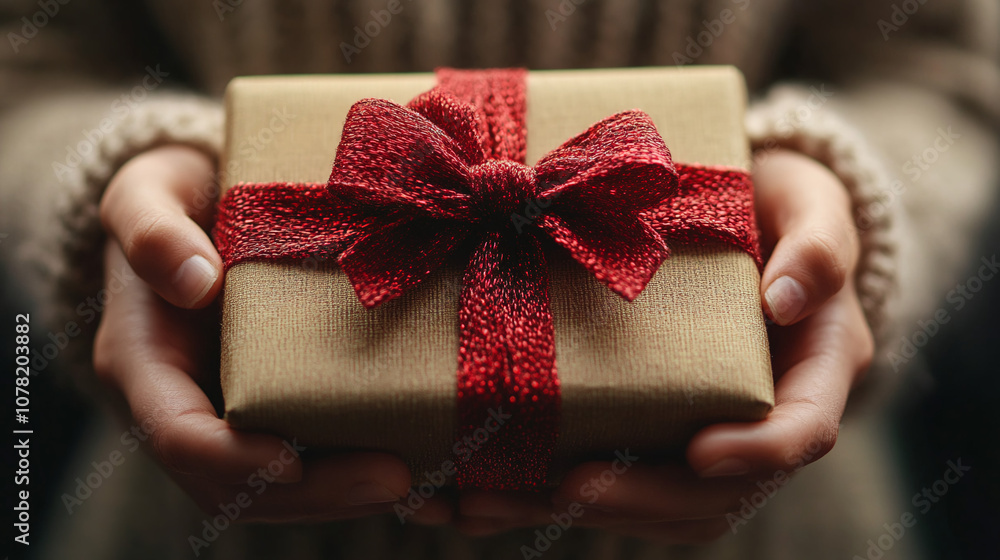 Gift in Kraft Paper with Elegant Red Ribbon Gift in Kraft Paper with Elegant Red Ribbon