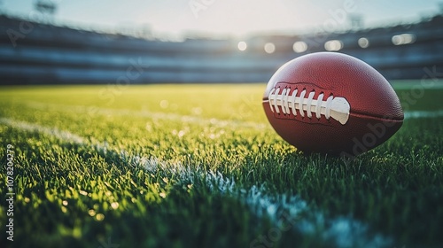 Football on the playing field in stadium