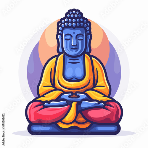 Buddha sitting in lotus position. Vector illustration in cartoon style