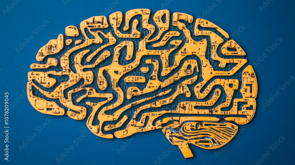 A brain puzzle with a blue background A brain puzzle with a blue background