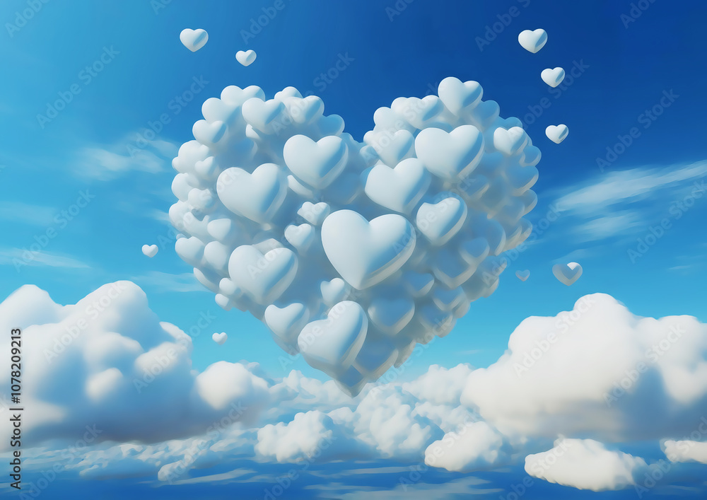 Heart-shaped clouds in the blue sky. 3D illustration. Heart-shaped clouds in the blue sky. 3D illustration.