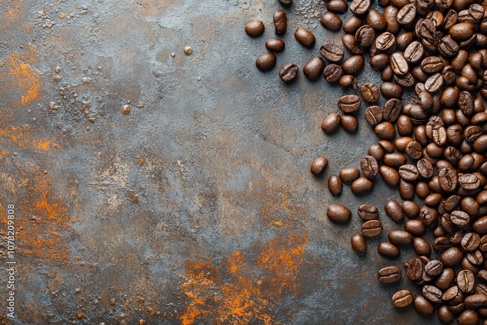 Roasted Coffee Beans on Rustic Background with Copy Space