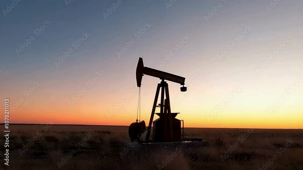 Silhouette of an Oil Pumpjack at Sunset in a Field Silhouette of an Oil Pumpjack at Sunset in a Field