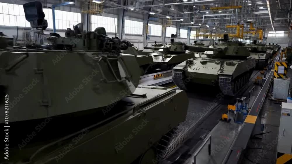 Tanks on a Manufacturing Line Being Assembled in a Factory Tanks on a Manufacturing Line Being Assembled in a Factory