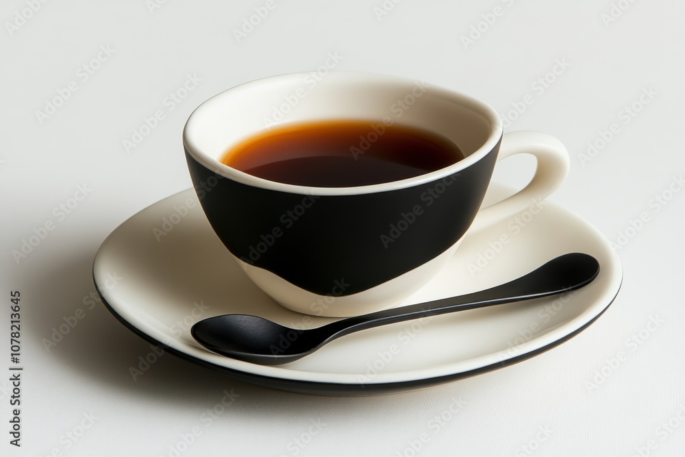 Black and White Coffee Cup with Saucer and Spoon Black and White Coffee Cup with Saucer and Spoon