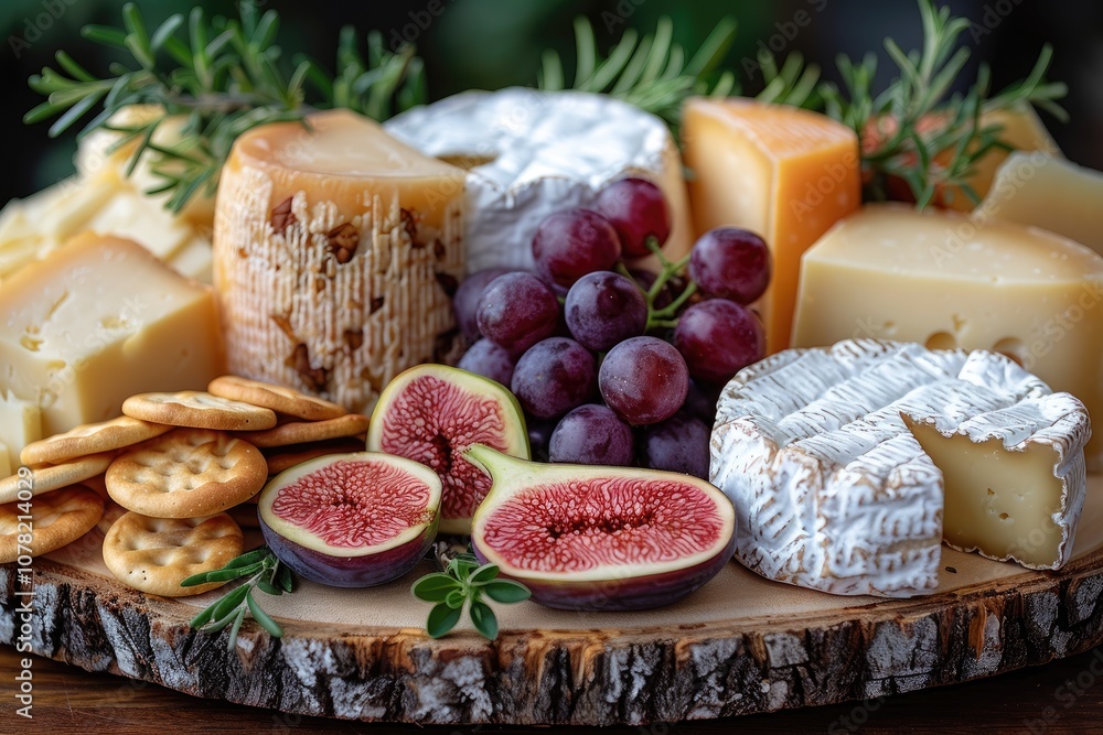 Gourmet Cheese Board with Figs, Grapes, and Crackers Gourmet Cheese Board with Figs, Grapes, and Crackers