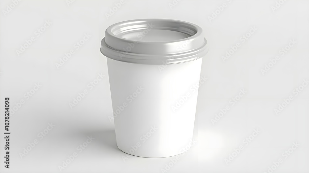 The mockup is a white paper canister with a silver lid for ice cream and yogurt. The mockup is a white paper canister with a silver lid for ice cream and yogurt.