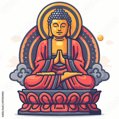 Buddha statue in the lotus position. Vector illustration.