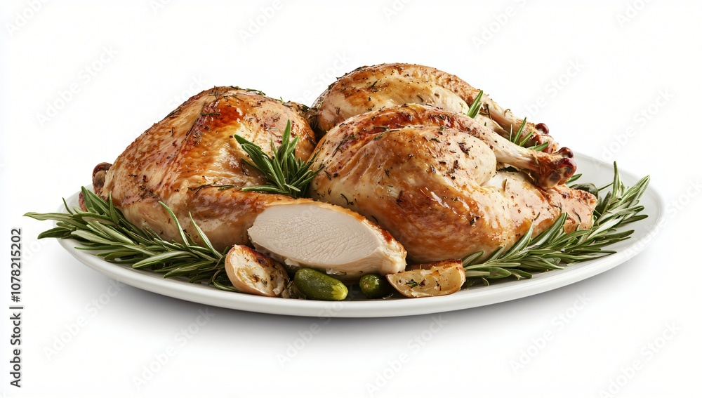 Roasted Chicken with Rosemary and Garlic on a White Plate Roasted Chicken with Rosemary and Garlic on a White Plate
