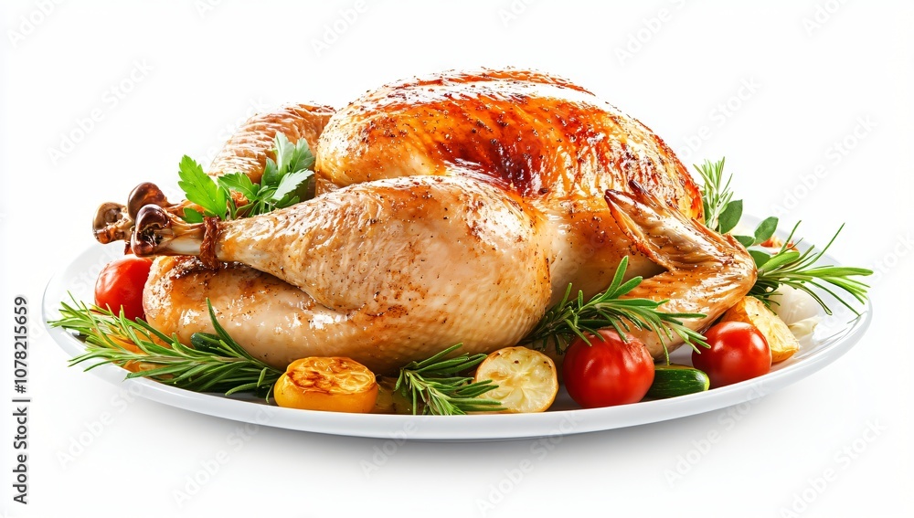 Roasted Chicken with Herbs and Vegetables on a White Plate Roasted Chicken with Herbs and Vegetables on a White Plate