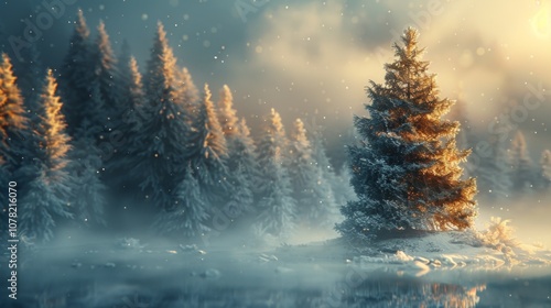 Winter season. Winter Wonderland, Miniature. Misty landscape