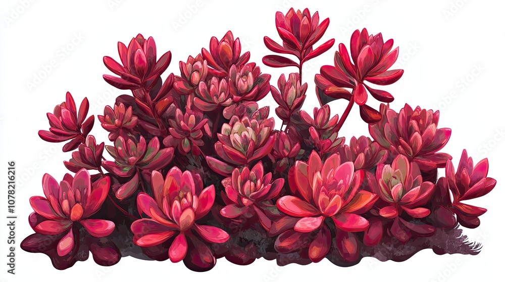 A Lush Cluster of Red Succulents with Detailed Petals A Lush Cluster of Red Succulents with Detailed Petals