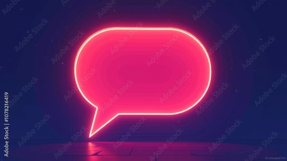 Neon chat message icon on dark background Neon chat message icon on dark background