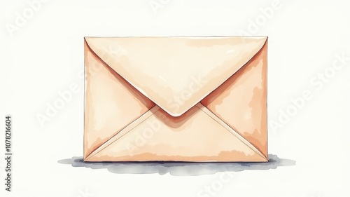 Watercolor illustration of a closed envelope on a white background photo