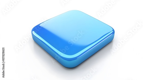 Blank Mobile application icon, button - blue square with round corners. 3d rendering, white background