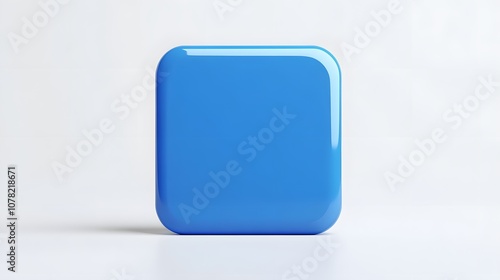 Blank Mobile application icon, button - blue square with round corners. 3d rendering, white background